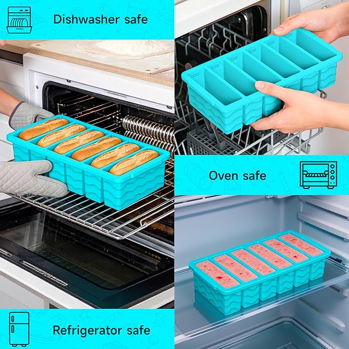3-Pack Silicone Freezer Trays with Lid, Soup Freezer Container Molds, Silicone Freezer Molds, Ice Cube Tray for freezing Soup Sauce Broth Leftovers, Dishwasher & Oven Safe, BPA Free (1/2-cup,blue)