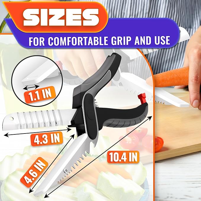 Cutting Board Scissors for Food – 6-in-1 Kitchen Shears with Ribbed Blade, Automatic Spring & Safety Lock, Dishwasher Safe – Cheese Scissors for Easy Slicing of Meat, Fish, Veggies, Fruits & Bread - Image 2
