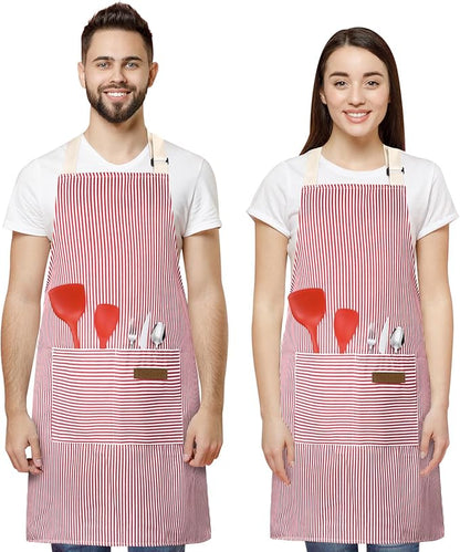 Taidven 2 Pack Apron - Unisex, Adjustable Bib Kitchen Apron, Cooking Apron, Aprons for Women Men with Pockets, Chef Aprons