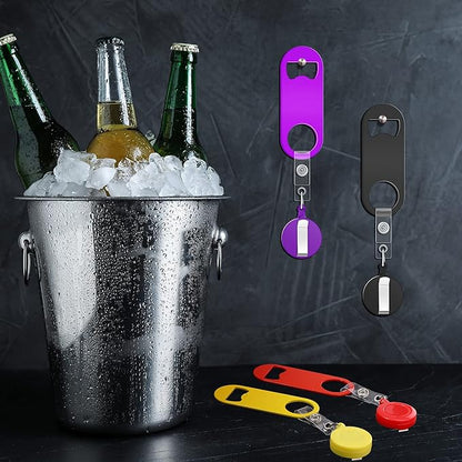 Honoson 8 Pieces Retractable Flat Bottle Opener Bartender Beer Opener with Round Badge Reel Clips Holder Bar Keys for Bartender Gifts Kitchen Home Party Supplies (Classic,Multicolor) - Image 5