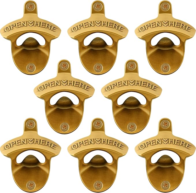 8 Packs Bulk Beer Opener Wall Mounted Vintage Gold Bottle Cap Opener for Gargae Kitchen Bar by Wallmountedbottleopener