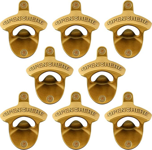 8 Packs Bulk Beer Opener Wall Mounted Vintage Gold Bottle Cap Opener for Gargae Kitchen Bar by Wallmountedbottleopener