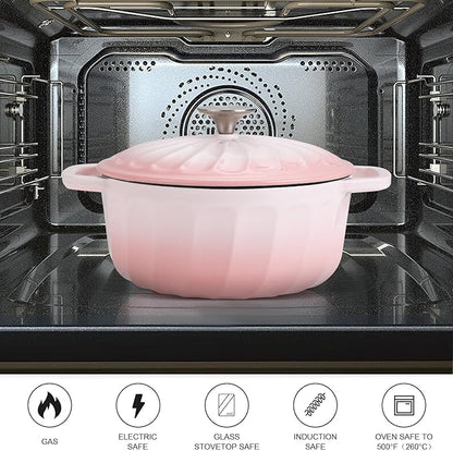 Enameled Cast Iron Dutch Oven Pot with Lid, 3 QT Dutch Oven for Bread Baking, Heavy Duty Cast Iron Pot for Braising, Cook, Bake, Oven Safe across All Cooktops (Pink,3 QT)