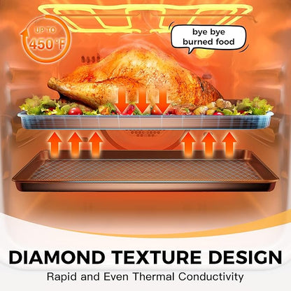 HONGBAKE 9-Piece Baking Pans Set Nonstick, Stackable Non Toxic Bakeware Sets with Diamond Texture, Oven Pan Set for Cooking, Includes Cookie Sheet with Rack, Cake Pan, Roasting Pan, Muffin Tin, Gold - Image 9