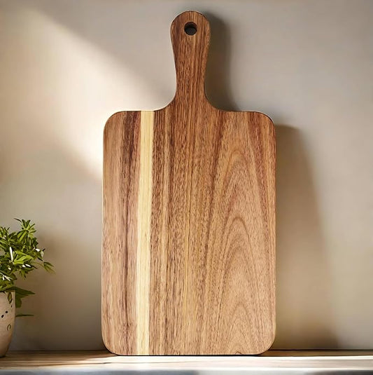 ZeQi Acacia Wood Cutting Board with Handle 13.7''X7'' / Charcuterie Board/Serving Board/Cheese, Bread, Vegetables & Fruits Serving Board (Rectangular) by ZeQi