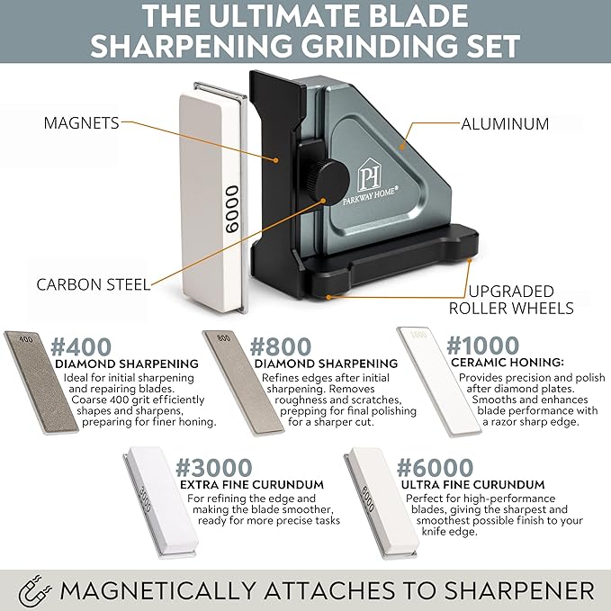 PATENTED ORIGINAL ADJUSTABLE ROLLING KNIFE SHARPENER KIT: Adjustable Height, 30 Angle Options, 5 Removeable Whetstone Plates, Leather Strop with Travel Case - Kitchen Knife Sharpener - Image 3