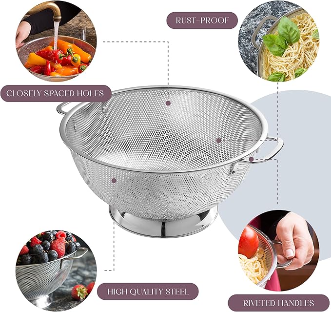 Bellemain Micro-perforated Stainless Steel Colander-Dishwasher Safe (3 QT and 5 QT) - Image 6