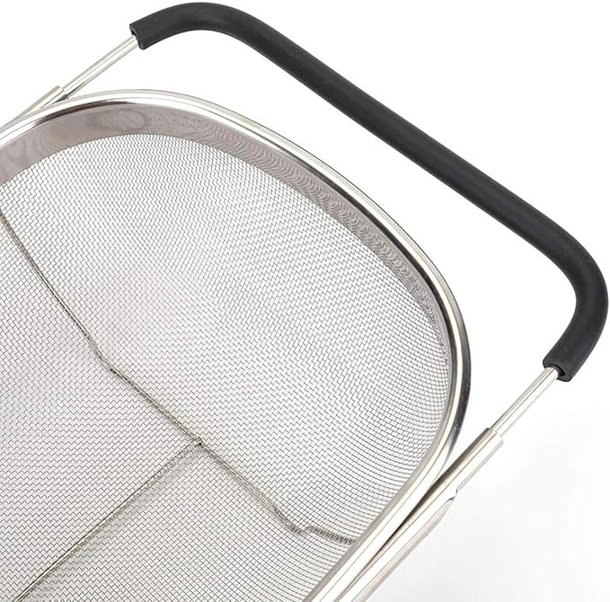 Over The Sink Stainless Steel Oval Colander with Expandable Rubber Grip Handles Strainers, Fine Mesh Strainer Basket Kitchen 6 Quarts Colander for Strain, Drain, Rinse Fruits, Vegetables - Image 5