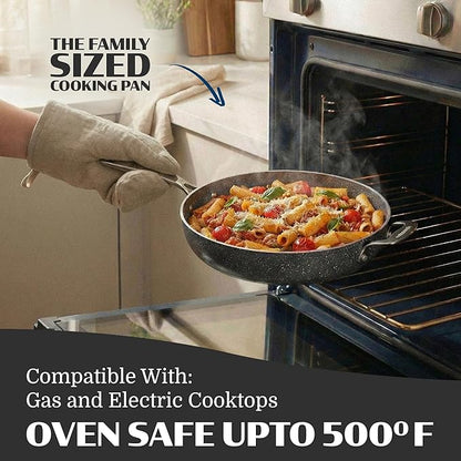 Granitestone Ceraluxe 14 Inch Frying Pan with Lid, Family Sized Large Frying Pan Skillet with Ceramic Nonstick Coating, Non Toxic PFOA Free, Oven and Dishwasher Safe - Black - Image 3