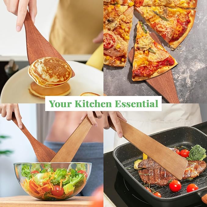 3Pcs Wooden Spatulas, 12inch Long Handle Flat Spatula Set for Nonstick Pans, Multipurpose Wooden Spoons for Cooking, Wood Cooking Utensil for Frying, Flipping, Scraping, and Turning - Image 6