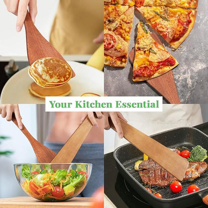 3Pcs Wooden Spatulas, 12inch Long Handle Flat Spatula Set for Nonstick Pans, Multipurpose Wooden Spoons for Cooking, Wood Cooking Utensil for Frying, Flipping, Scraping, and Turning - Image 6