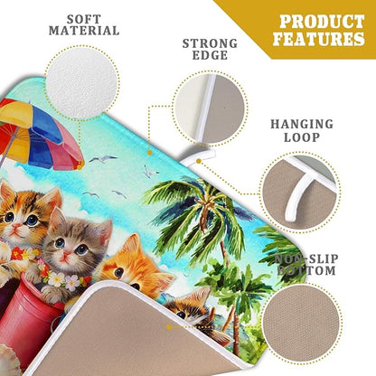 Lovely Cat Dish Drying Mat for Kitchen Counter Holiday Beach Absorbent Coffee Bar Mat 16 X 18 In - Image 4