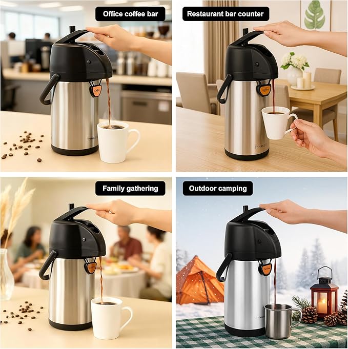 TOMAKEIT Airpot Coffee Dispenser Thermal with Pump,3L/102 Oz Insulated Stainless Steel Large Airpot Coffee Carafe Lever Action for Hot/Cold Water,Thermal Carafe for Hot Cocoa for Parties - Image 7