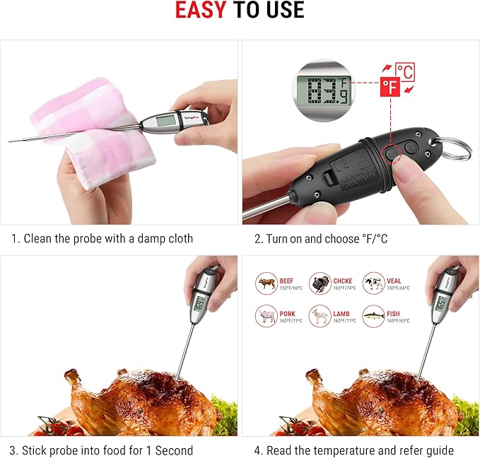TempPro TP02S (2 Pack) Digital Food Thermometer for Cooking Bread Baking Sourdough Liquids, Meat Thermometer Digital with Super Long Probe for Kitchen BBQ Candy Making Accessory (Previously ThermoPro) - Image 5