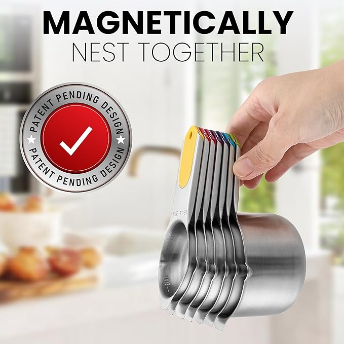 Spring Chef Magnetic Stainless Steel Measuring Cups, Patented, Kitchen Tools with Easy to Read Markings for Measuring Dry or Liquid Ingredients, Set of 7, Multicolor - Image 4