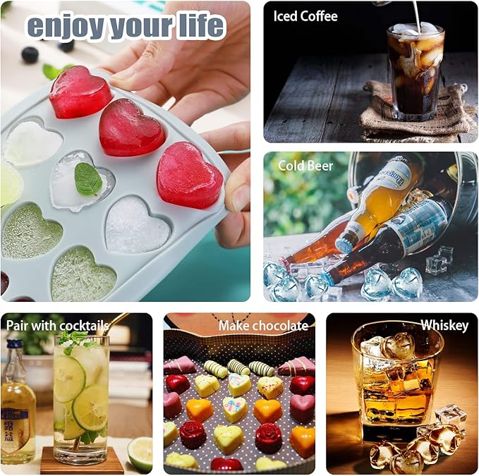 Heart Shape Ice Cube Tray, 21 Holes Silicone Ice Cube Mold with Removable Lid Flexible for Whiskey Cocktail Chocolate - Image 6