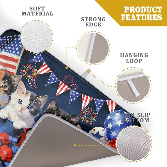 4th of July Drying Mat for Kitchen Counter 18 X 24 in Patriotic Printed Dish Drying Pad - Image 4