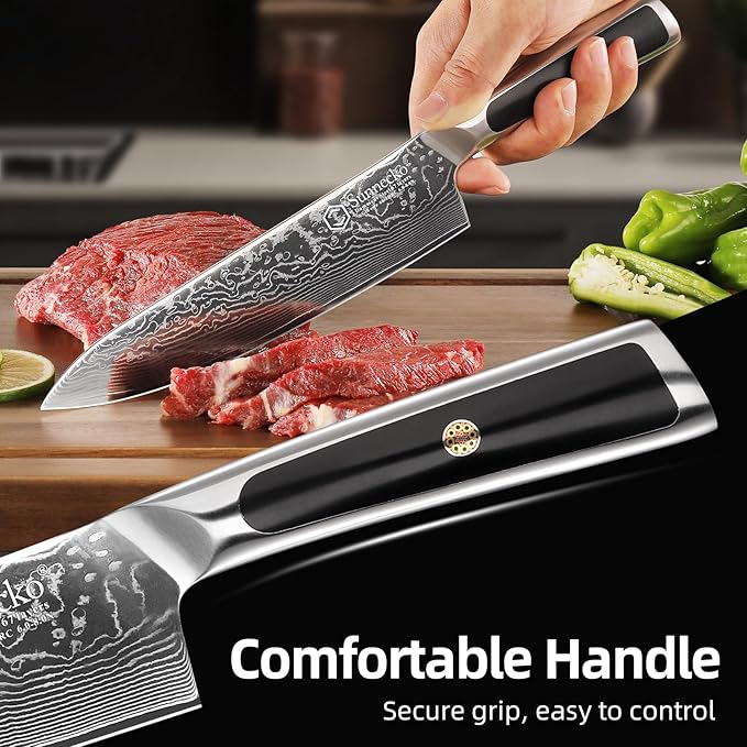 Sunnecko 8 Inch Japanese Damascus Chef Knife - Ultra Sharp 10-12 Degree Edge VG10 67 Layers Kitchen Cooking Knife for Meat, Vegetable & Fruit, Full Tang Professional Forged Blade, Premium Gift Box - Image 5