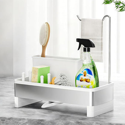 Ewaiira Stainless Steel Sink Caddy, Sponge Holder for Kitchen Sink with Brush Holder & Dishcloth Rack, Rustproof Sink Organizer Countertop, Kitchen Organizers Storage Essentials (E-White 9.8″) by EwaiiraHomeStorageOrganizer