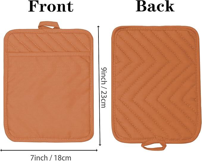 Oven Pot Holder with Pocket Cotton Heat Resistant Coaster Potholder Kitchen Hot Pad Oven Mitts for Cooking Square 7"x9"Set of 5 (Orange) - Image 2