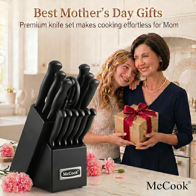 McCook® Knife Sets,German Stainless Steel Knife Block Sets with Built-in Sharpener, Black - Image 2