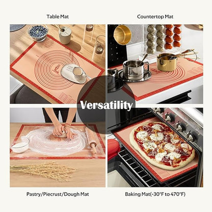 Non-slip Silicone Pastry Mat Extra Large with Measurements 28''By 20'' for Silicone Baking Mat, Counter, Dough Rolling, Oven Liner,Fondant/Pie Crust By Folksy Super Kitchen Red - Image 8