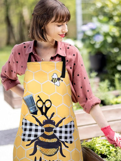 Bencailor 6 Pcs Spring Kitchen Aprons with Pockets Flower Rooster Bee Butterfly Sunflower Summer Aprons Bulk for Women(Yellow, Black, White,Sunflower Bee) - Image 5