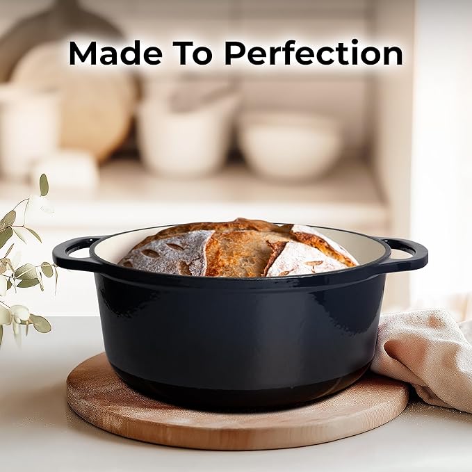 Zulay Kitchen 6 Quart Enameled Cast Iron Dutch Oven Pot with Lid – Premium Durability & Oven Safe up to 500°F – Heavy Duty Cookware Perfect for Bread Baking, Stews, Braising & Roasting - Lapis Lazuli - Image 7