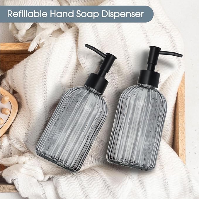 Topsky Glass Soap Dispenser with Plastic Pump, 400ml Liquid Hand Soap Dispenser, Rustproof Pump for Kitchen & Bathroom, Great for Lotions, Essential Oil, Liquid Soaps,Gray - Image 7