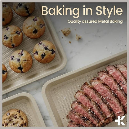 BAKKEN Kitchen Baking Pans - Nonstick White Coating, 13.58’’ × 9.65’’ Commercial Grade Carbon Steel Cookie Sheet, Diamond Texture Bottom, PFOA, PFOS, PTFE Free, Oven Safe Tray (450°F), White Marble - Image 8