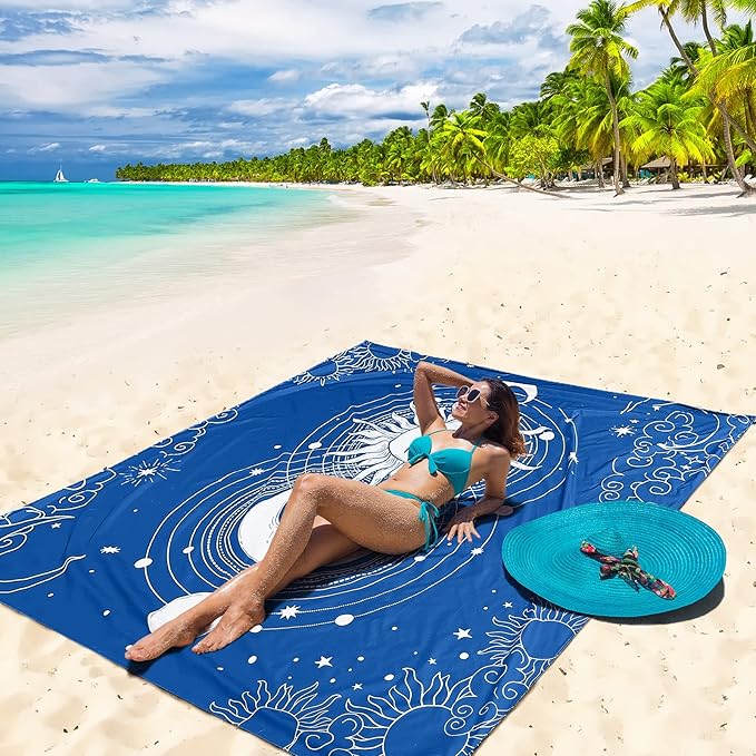 WIWIGO Beach Blanket Waterproof Sandproof Beach Mat 79" X 83"/10'x9'for 2-8 Adults Quick Drying Outdoor Picnic Mat Beach Accessories for Travel, Camping, Hiking - Image 4