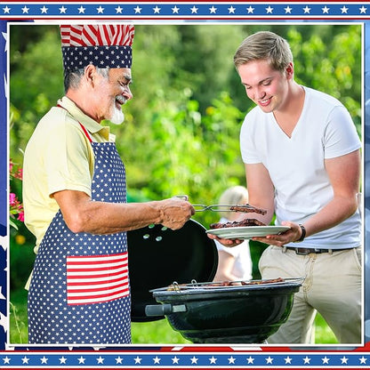 SATINIOR USA 4th of July Flag Kitchen Chef Hat Adjustable Apron 250th Independence Day Apron Patriotic Aprons for Men Women