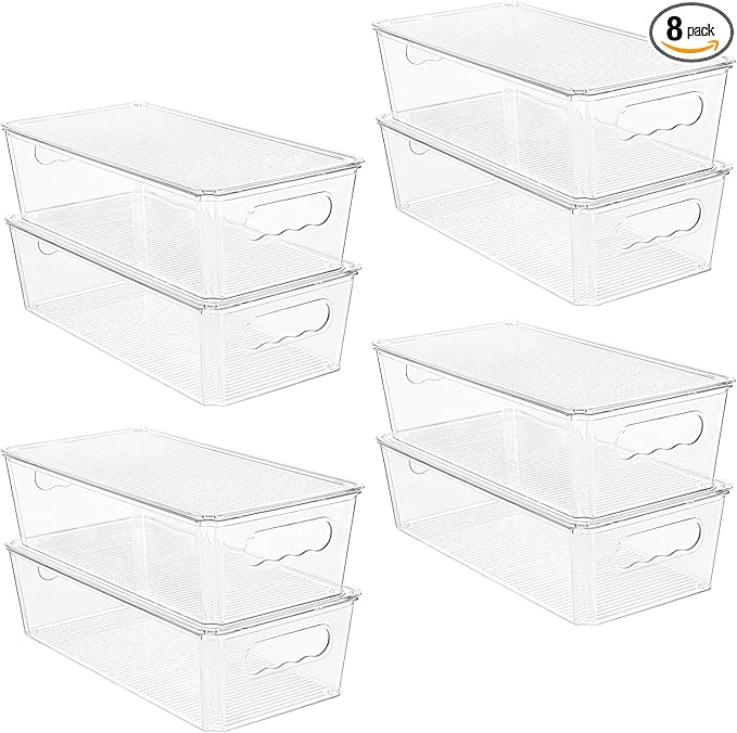 Vtopmart 8pcs Clear Organizers and Storage Bins with Lids, Stackable Plastic Storage Containers with Handles for Fridge, Freezer, Pantry, Cabinet, Kitchen Organization by Vtopmart