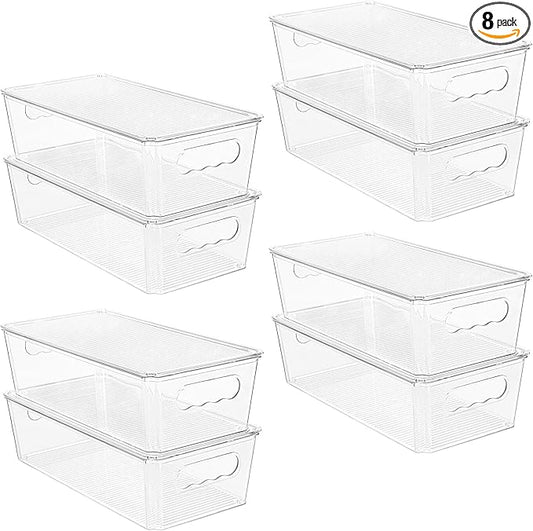 Vtopmart 8pcs Clear Organizers and Storage Bins with Lids, Stackable Plastic Storage Containers with Handles for Fridge, Freezer, Pantry, Cabinet, Kitchen Organization by Vtopmart