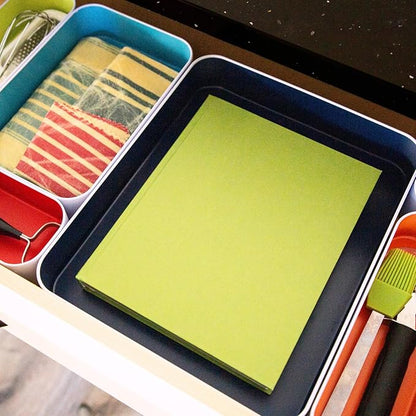 Three by Three Seattle 12 Piece Metal Organizer Tray Set for Storing Makeup, Stationery, Utensils, and More in Office Desk, Kitchen and Bathroom Drawers (Classic Colors) - Image 4