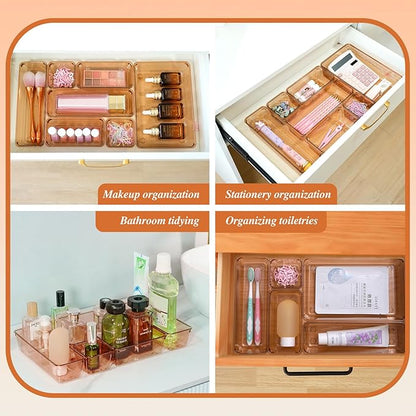 Coffee Acrylic Drawer Organizers Set Storage for Makeup, Office Desk Small Vanity Trays for Drawer Bathroom Plastic Make up Organizers 25 Pcs