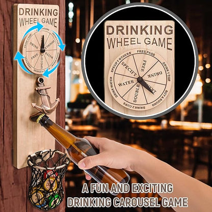 Magnetic Bottle Openers with Catcher, Wall Mounted Wooden Beer Bottle Opener with Game Roulette, Boat Anchor Corkscrew, Home Bar Accessories for Kitchen, Outdoor, Ideal Beer Gifts for Men (Style 10)