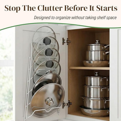 Evelots 6 Pot Lid Organizer for Cabinet or Pantry Wall - Cupboard Door Pots and Pans Organizer - Glass or Metal Pan Covers Cabinet Organizer - Rack Hanger Dividers - Set of 2