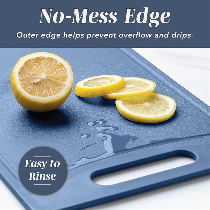 COOK WITH COLOR Non-Slip Cutting Board Set – Kitchen Essentials with Easy Grip Handle for Meat, Veggies, and Fruits, 3 Cutting Boards, Blue and White Marble - Image 4