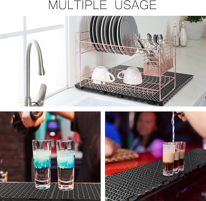 Tioncy 14 Pcs Bar Countertop Supplies Interlocking Mats 12 x 12 Inch Rubber Black Shelf Liners Bar Drying Coffee Non Slip Spills Mats for Bartending Home Cocktail Bars Restaurants - Image 6