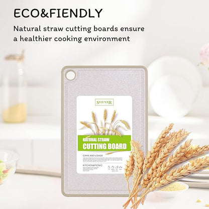 Cutting Board for Kitchen, Wheat Straw Fiber Cutting Board, Dish Washer Safe, w/Juice Grooves for Meat, Veggies,Easy Grip Handle, Non-slip Surface,Eco-friendly,Serveware Accessories 2 PACK