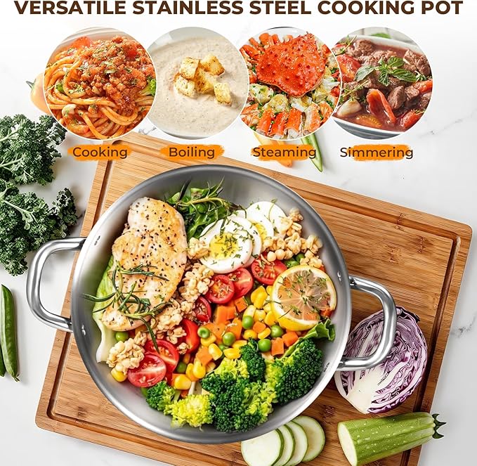 Tri-Ply Stainless Steel Stock Pot, 12 Quart Heavy Duty Induction Cooking Pot with Visible Lid for Pasta, Soup, Spaghetti, Sturdy & Double Handle, Dishwasher Safe - Image 8