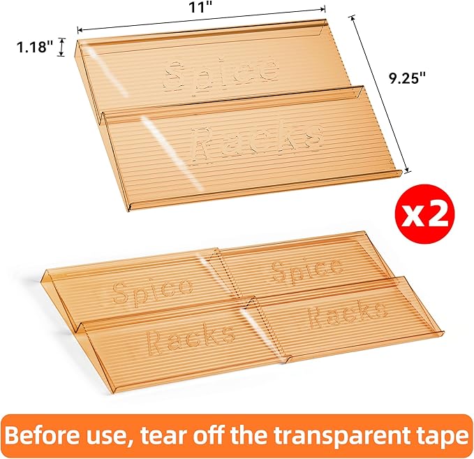 MUDEELA Clear Spice Drawer Organizer, 2 Tier - 2 Set (2 Packs) Spice Rack for Drawer, Expandable From 11" to 22" Kitchen Seasoning Organizers and Storage for Drawer (Jars not included), Amber - Image 4