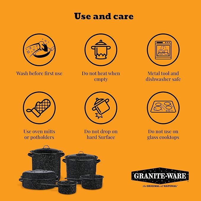 Granite Ware 4-Quart Bean Pot - Porcelain Enamel on Steel, Lightweight & Durable, Ideal for Baked Beans, Stews, Soups - Non-Stick, Chip-Resistant, Even Heat Distribution (Speckled Black) - Image 4