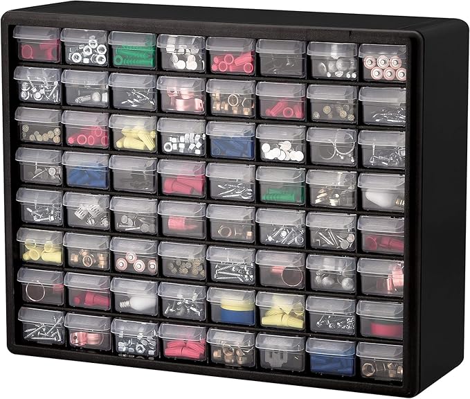 Akro-Mils 64-Drawer Plastic Drawer Storage Cabinet for Garage Organization, Bead Organizer, Building Bricks Storage, Teacher Toolbox, Makeup Organizer, 20" W x 6" D x 16" H, 10164 Black - Image 10