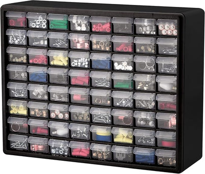 Akro-Mils 64-Drawer Plastic Drawer Storage Cabinet for Garage Organization, Bead Organizer, Building Bricks Storage, Teacher Toolbox, Makeup Organizer, 20" W x 6" D x 16" H, 10164 Black - Image 10