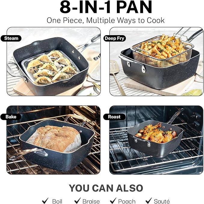 Granitestone 20 Pc Pots and Pans Set Nonstick Kitchen Cookware Set with Frying Pan, Bakeware & Steamer, Diamond Infused, Non Toxic PFOA PFOS Free, Metal Utensil Safe, Oven & Dishwasher Safe, Black - Image 5