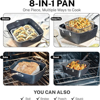 Granitestone 20 Pc Pots and Pans Set Nonstick Kitchen Cookware Set with Frying Pan, Bakeware & Steamer, Diamond Infused, Non Toxic PFOA PFOS Free, Metal Utensil Safe, Oven & Dishwasher Safe, Black - Image 5