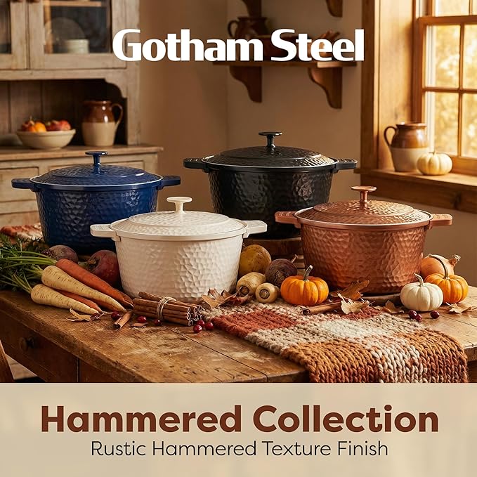Gotham Steel Hammered 5 Qt Lightweight Dutch Oven Pot with Lid & Holders, Ceramic Non Toxic, Oven Safe & Even Heat Retaining Dutch Oven for Bread Baking Sourdough, Soup, 70% Lighter than Cast Iron - Image 8