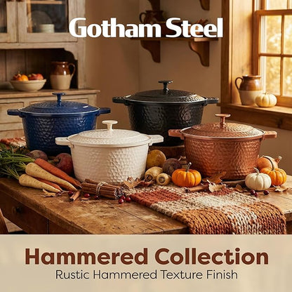 Gotham Steel Hammered 5 Qt Lightweight Dutch Oven Pot with Lid & Holders, Ceramic Non Toxic, Oven Safe & Even Heat Retaining Dutch Oven for Bread Baking Sourdough, Soup, 70% Lighter than Cast Iron - Image 8